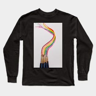 Watercolored rainbow swirl and brushes Long Sleeve T-Shirt